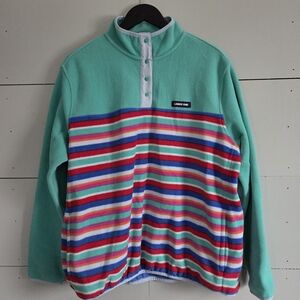 Lands' End Women's XL Striped Fleece Pullover Sweater Green Mock Neck NWOT